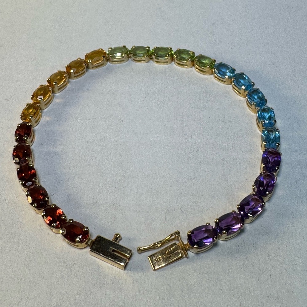 14KT Yellow Gold Multicolor Oval Cut Gemstone Bracelet